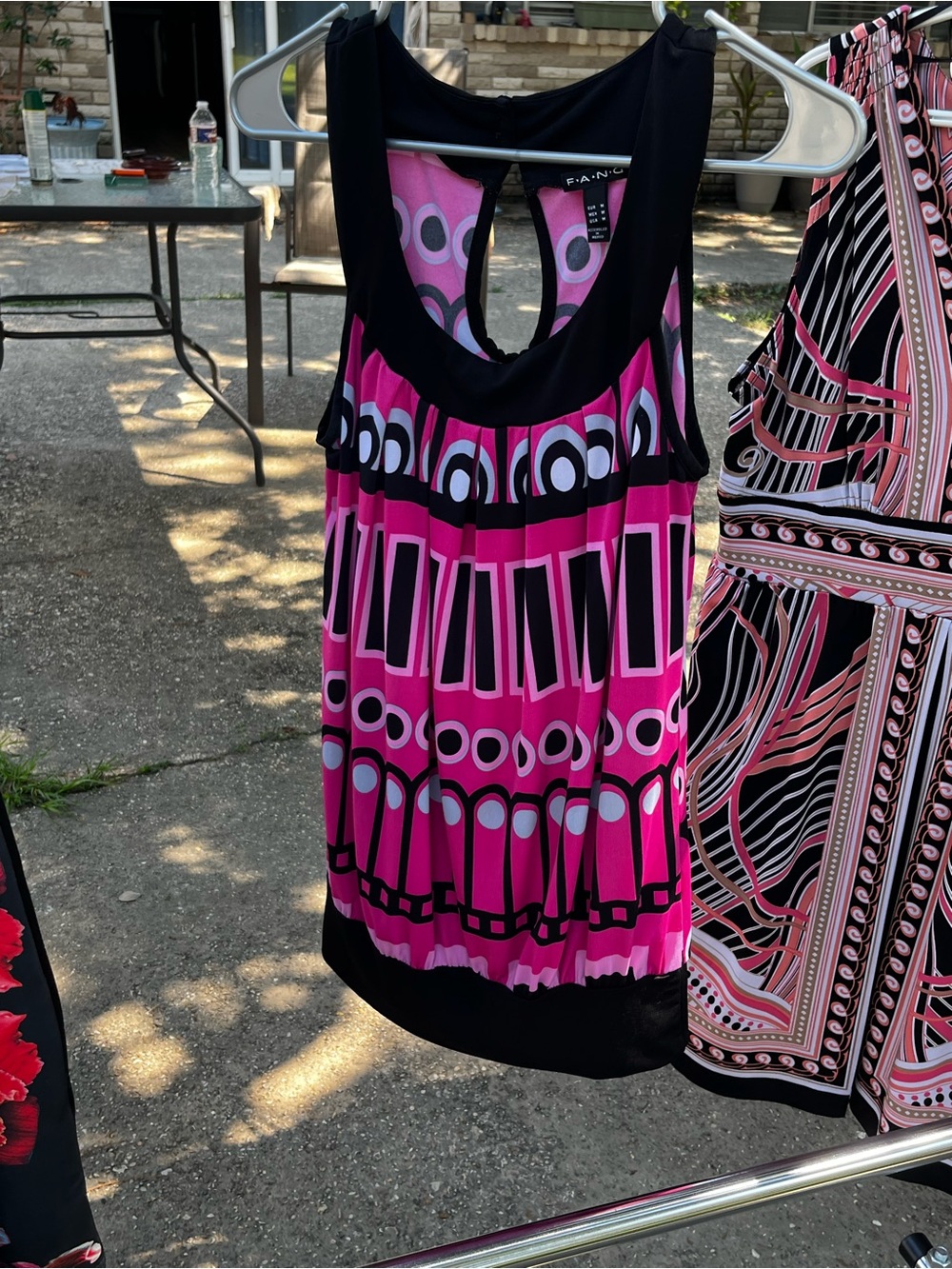 FANG Pink and Black Geometric Print Tank Dress 60s vibe